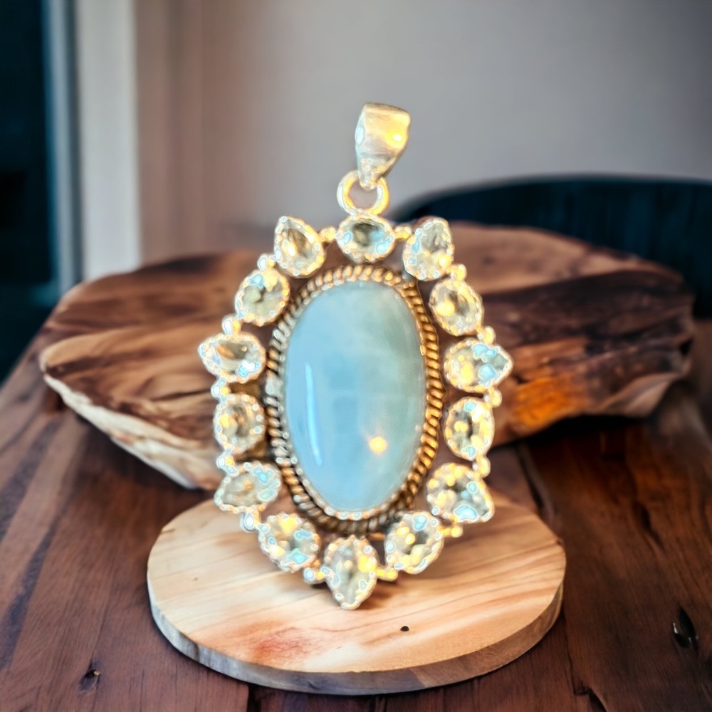 Stunning Larimar & Blue Topaz Sterling Silver Pendant